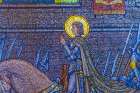 Colorful gilded Saint Joan of Arc mosaic, Basilica of Notre Dame de Fourviere, Lyon, France. Art Print